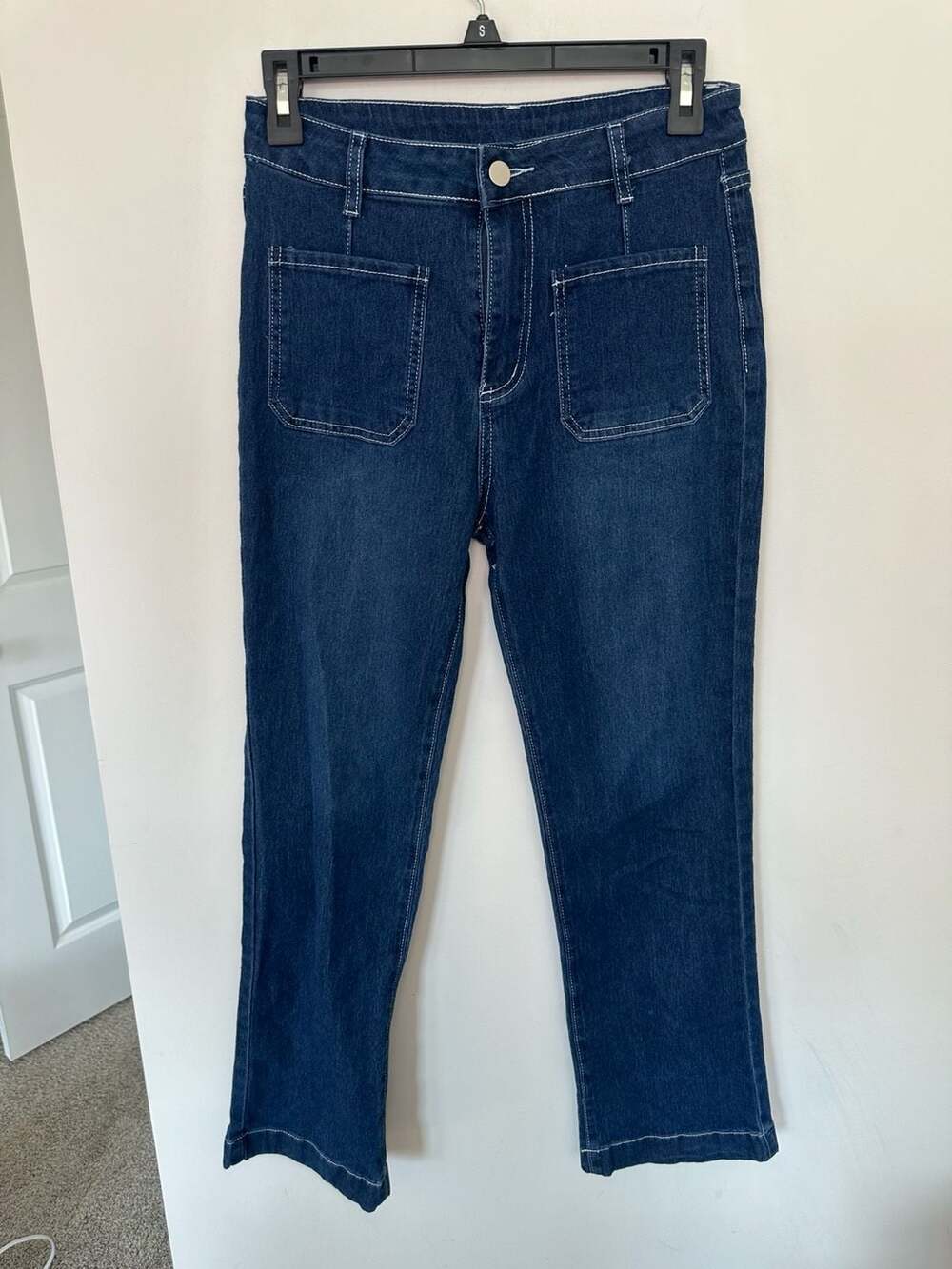 High Waist Front Pocket Crop Wide Leg Jeans Dark Wash Size SX